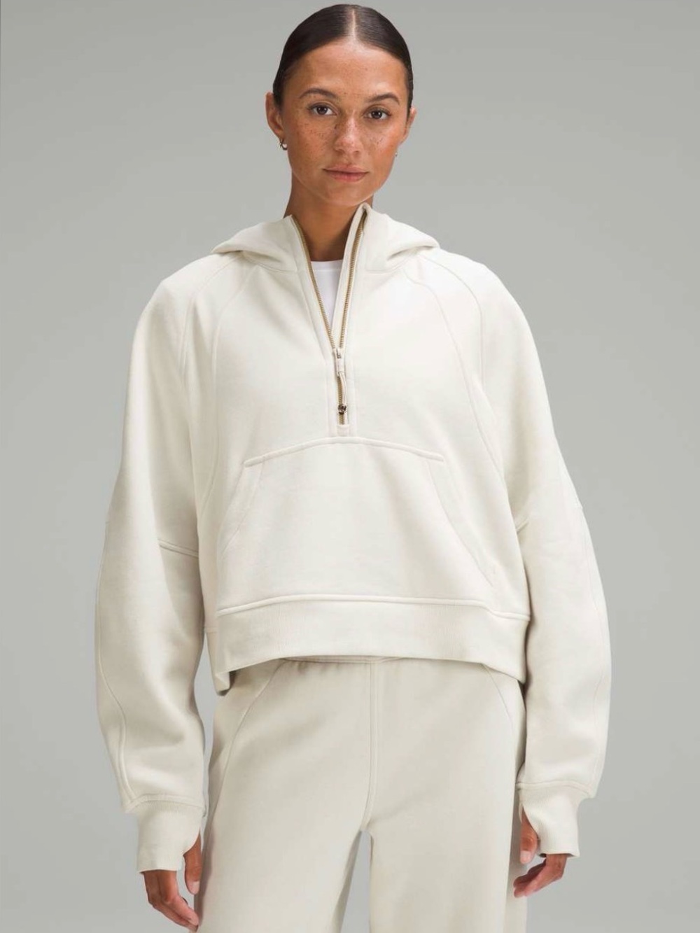 Lululemon Scuba Oversized Funnel-Neck Half-Zip hoodie in bone Size XS/s